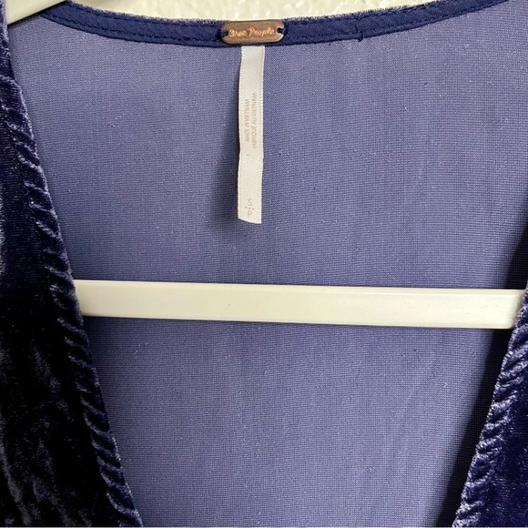 Free People Deep Blue Tie Front Adelle Velvet Tunic Dress Small - Picture 11 of 12